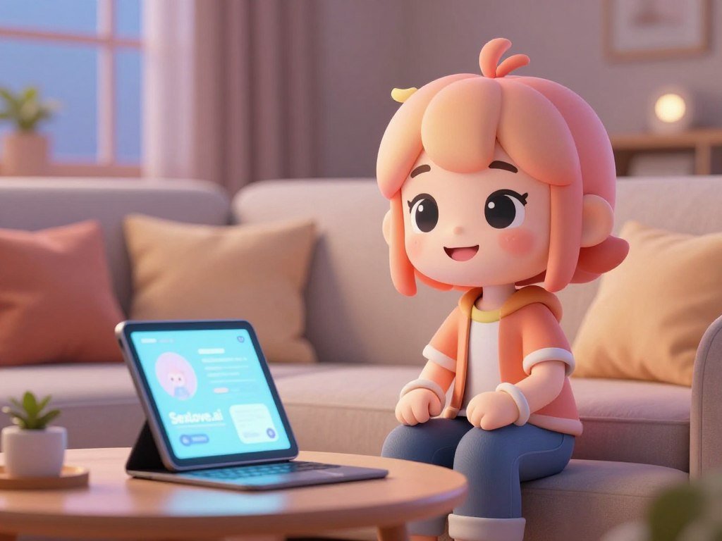 A digital representation of a charming virtual companion, Candy AI, in a cozy, softly lit room. In the foreground, Candy is a friendly avatar with bright, expressive features, styled like an anime character with pastel colors and a warm smile. She is seated on a comfortable sofa adorned with cushions, dressed in casual, stylish attire. In the middle ground, a sleek tablet is on the coffee table, displaying a glowing interface with soft light. The background reveals a serene environment with gentle lighting from a window, suggesting evening time, adding a feeling of comfort and connection. The mood is inviting and warm, emphasizing emotional support and companionship in a digital space. Render the image in a cinematic style with a slight depth of field, focusing on Candy while softly blurring the surroundings. Include the brand logo "Sexlove.ai" subtly integrated into the scene. A digital representation of a charming virtual companion, Candy AI, in a cozy, softly lit room. In the foreground, Candy is a friendly avatar with bright, expressive features, styled like an anime character with pastel colors and a warm smile. She is seated on a comfortable sofa adorned with cushions, dressed in casual, stylish attire. In the middle ground, a sleek tablet is on the coffee table, displaying a glowing interface with soft light. The background reveals a serene environment with gentle lighting from a window, suggesting evening time, adding a feeling of comfort and connection. The mood is inviting and warm, emphasizing emotional support and companionship in a digital space. Render the image in a cinematic style with a slight depth of field, focusing on Candy while softly blurring the surroundings. Include the brand logo "Sexlove.ai" subtly integrated into the scene.
