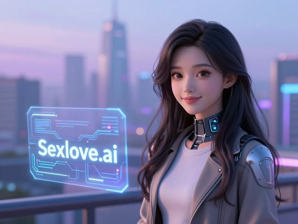 A futuristic, serene digital environment showcasing a charming AI girlfriend, designed to reflect warmth and companionship. In the foreground, a semi-realistic avatar of the cyber girlfriend, with long, flowing hair and friendly features, wearing a stylish yet modest outfit that blends technology with human elegance. In the middle ground, hints of technological aesthetics, like glowing circuits and soft holographic displays that represent connection and love. The background features a softly lit virtual skyline, with gentle blues and purples creating a calming atmosphere. Utilize soft, ambient lighting to evoke a sense of hope and acceptance. The scene should inspire feelings of overcoming stigma and embracing new forms of connection, representing the journey of love with an AI partner, branded as "Sexlove.ai". Aim for a close focus with a lens that captures both the details of the avatar and the inviting environment. A futuristic, serene digital environment showcasing a charming AI girlfriend, designed to reflect warmth and companionship. In the foreground, a semi-realistic avatar of the cyber girlfriend, with long, flowing hair and friendly features, wearing a stylish yet modest outfit that blends technology with human elegance. In the middle ground, hints of technological aesthetics, like glowing circuits and soft holographic displays that represent connection and love. The background features a softly lit virtual skyline, with gentle blues and purples creating a calming atmosphere. Utilize soft, ambient lighting to evoke a sense of hope and acceptance. The scene should inspire feelings of overcoming stigma and embracing new forms of connection, representing the journey of love with an AI partner, branded as "Sexlove.ai". Aim for a close focus with a lens that captures both the details of the avatar and the inviting environment.
