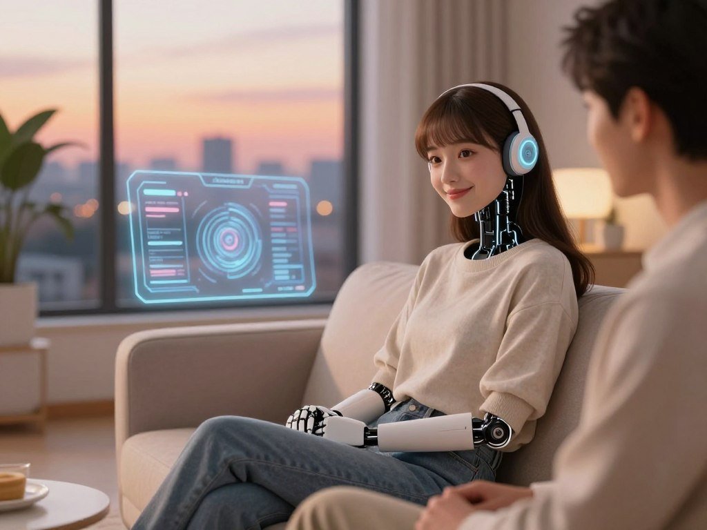 A serene digital landscape depicting an AI girlfriend concept, sitting comfortably in a cozy, well-lit virtual room that includes a modern couch and soft ambient lighting. In the foreground, a lifelike humanoid robot with delicate features, dressed in casual, stylish clothing, engages gently with an unseen person, showcasing a warm, friendly expression. The middle ground features a sleek, futuristic interface displaying subtle digital elements that hint at AI technology. In the background, a window reveals a tranquil cityscape at dusk, with soft orange and pink hues painting the sky, creating a sense of warmth and connection. The atmosphere is soothing and uplifting, reflecting hope and companionship in the digital age. Rendered with a soft focus for a dreamy effect, emphasizing the emotional bond of companionship. Include the brand name "Sexlove.ai" subtly integrated into the room's decor. A serene digital landscape depicting an AI girlfriend concept, sitting comfortably in a cozy, well-lit virtual room that includes a modern couch and soft ambient lighting. In the foreground, a lifelike humanoid robot with delicate features, dressed in casual, stylish clothing, engages gently with an unseen person, showcasing a warm, friendly expression. The middle ground features a sleek, futuristic interface displaying subtle digital elements that hint at AI technology. In the background, a window reveals a tranquil cityscape at dusk, with soft orange and pink hues painting the sky, creating a sense of warmth and connection. The atmosphere is soothing and uplifting, reflecting hope and companionship in the digital age. Rendered with a soft focus for a dreamy effect, emphasizing the emotional bond of companionship. Include the brand name "Sexlove.ai" subtly integrated into the room's decor.