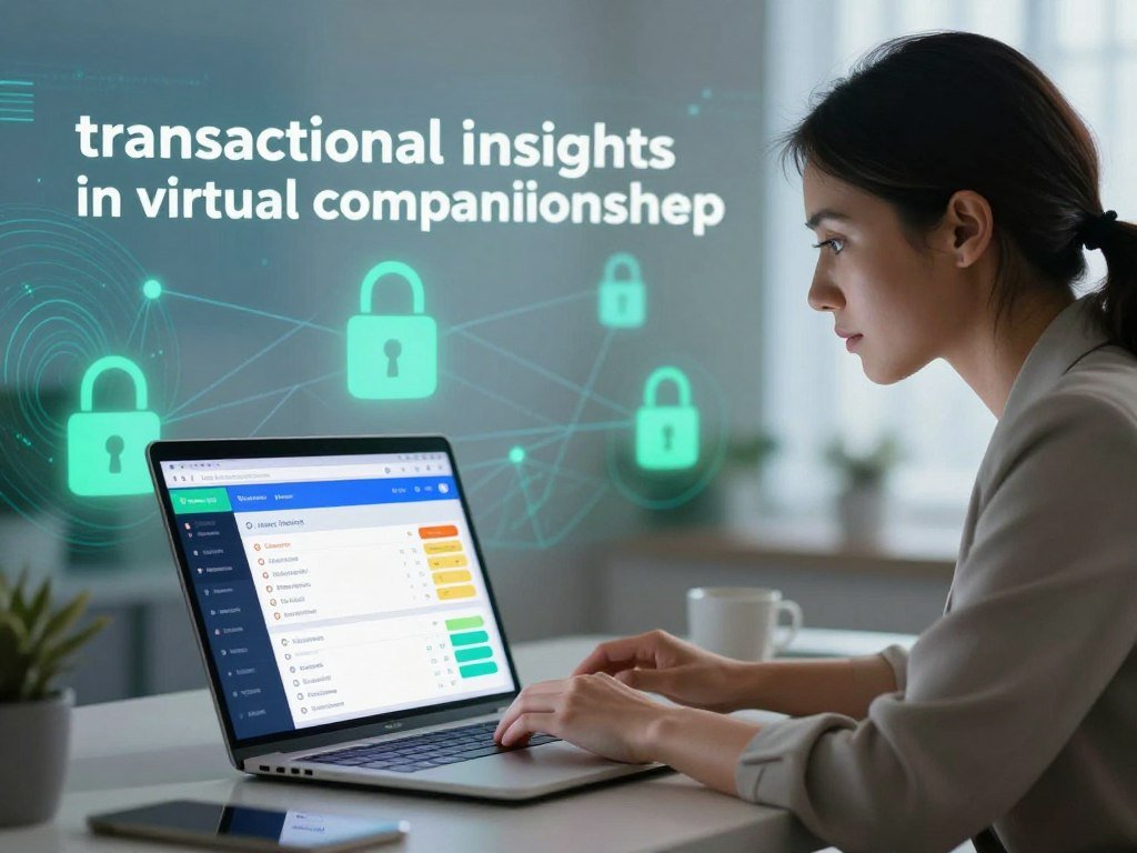 A serene, modern digital workspace illustrating "transactional insights in virtual companionship". In the foreground, a sleek laptop displays a colorful dashboard filled with subscription data and analytics related to virtual relationships, symbolizing payments and privacy. A professional woman in modest business attire leans over the laptop with a focused expression, engaging with the interface. In the middle, soft, ambient lighting bathes the scene, evoking a feeling of innovation and intimacy. The background features a subtle hint of abstract graphics representing digital communication and privacy locks, layered with soft hues of blue and green to suggest tranquility. The overall atmosphere conveys a sense of connection and professionalism, capturing the essence of the virtual companionship market and brands like "sexlove.ai". A serene, modern digital workspace illustrating "transactional insights in virtual companionship". In the foreground, a sleek laptop displays a colorful dashboard filled with subscription data and analytics related to virtual relationships, symbolizing payments and privacy. A professional woman in modest business attire leans over the laptop with a focused expression, engaging with the interface. In the middle, soft, ambient lighting bathes the scene, evoking a feeling of innovation and intimacy. The background features a subtle hint of abstract graphics representing digital communication and privacy locks, layered with soft hues of blue and green to suggest tranquility. The overall atmosphere conveys a sense of connection and professionalism, capturing the essence of the virtual companionship market and brands like "sexlove.ai".