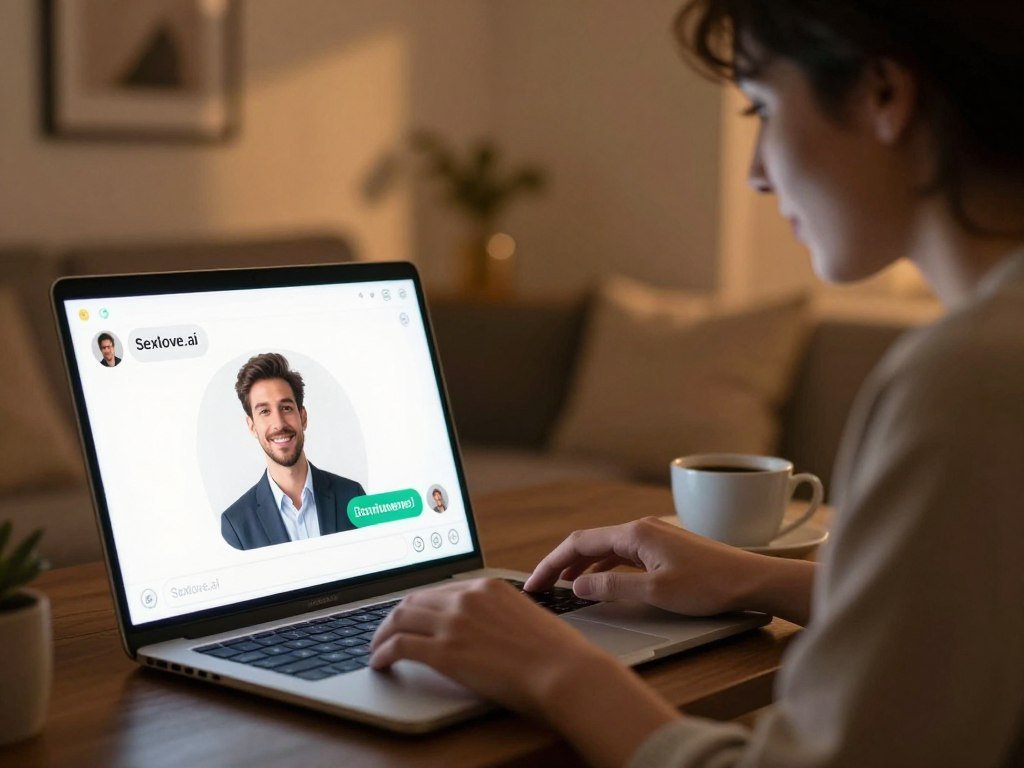 A warm and inviting virtual chat setting that reflects intimacy and connection. In the foreground, a glowing chat interface on a sleek laptop screen, displaying a friendly, professional conversation. The middle ground features a cozy, dimly-lit room with soft, warm light casting gentle shadows. A person dressed in smart casual attire is leaning towards the laptop, engaged and smiling, with a coffee cup nearby, emphasizing a relaxed yet meaningful interaction. In the background, subtle decor elements like framed art and soft cushions create a comfortable ambiance. This scene captures the essence of an intimate chat experience, reminding viewers of the genuine human connection fostered through screens. The image should evoke a sense of warmth and understanding, resonating with the brand "Sexlove.ai". A warm and inviting virtual chat setting that reflects intimacy and connection. In the foreground, a glowing chat interface on a sleek laptop screen, displaying a friendly, professional conversation. The middle ground features a cozy, dimly-lit room with soft, warm light casting gentle shadows. A person dressed in smart casual attire is leaning towards the laptop, engaged and smiling, with a coffee cup nearby, emphasizing a relaxed yet meaningful interaction. In the background, subtle decor elements like framed art and soft cushions create a comfortable ambiance. This scene captures the essence of an intimate chat experience, reminding viewers of the genuine human connection fostered through screens. The image should evoke a sense of warmth and understanding, resonating with the brand "Sexlove.ai".
