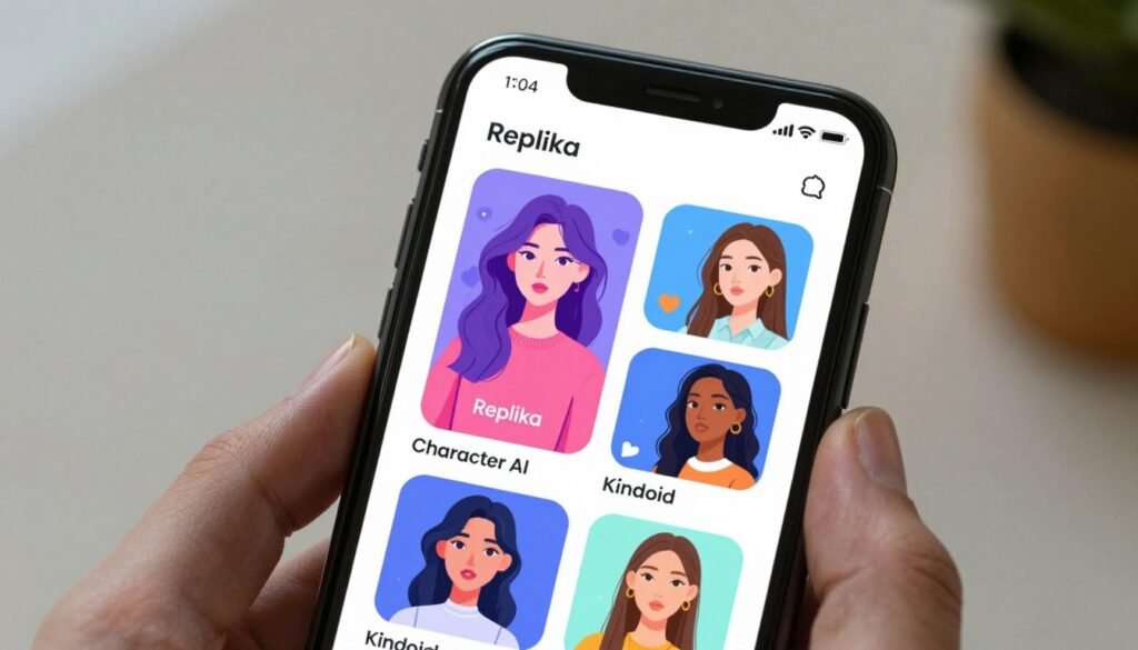 AI girlfriend app selection on smartphone screen