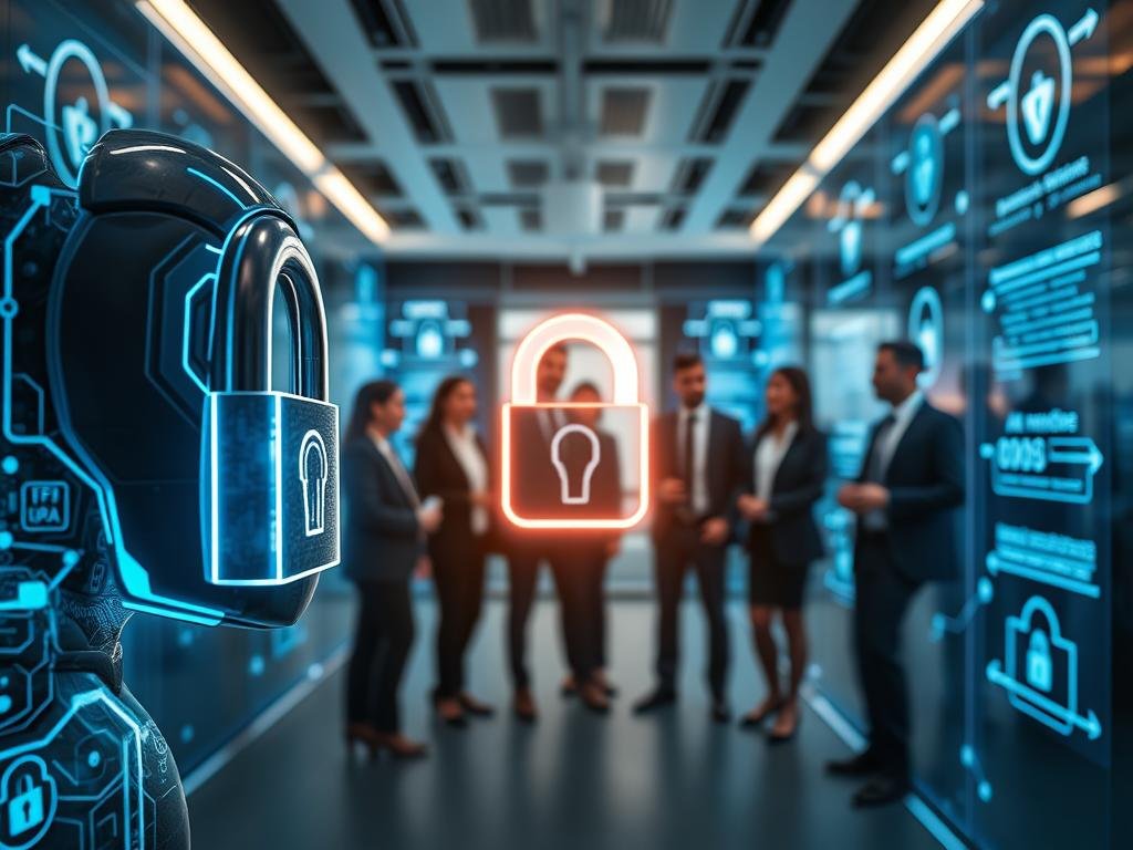 A futuristic and secure environment showcasing the theme of "Privacy and Security in AI Companion Chatbot Usage," featuring a sleek, advanced chatbot interface in the foreground, with glowing, digital locks representing data protection. The middle ground presents a diverse group of people in professional business attire, engaged in thoughtful conversation about AI ethics, surrounded by visual elements like firewalls and encrypted data streams. In the background, a high-tech office space with soft blue lighting and transparent screens projecting security protocols enhances the atmosphere. The mood is serious yet optimistic, conveying trust and innovation in technology. Sharp, focused lens effects emphasize the subjects, creating depth and clarity in a compelling, modern setting. The brand "Sexlove.ai" is subtly integrated into the digital elements, hinting at its role in the landscape of AI companionship. A futuristic and secure environment showcasing the theme of "Privacy and Security in AI Companion Chatbot Usage," featuring a sleek, advanced chatbot interface in the foreground, with glowing, digital locks representing data protection. The middle ground presents a diverse group of people in professional business attire, engaged in thoughtful conversation about AI ethics, surrounded by visual elements like firewalls and encrypted data streams. In the background, a high-tech office space with soft blue lighting and transparent screens projecting security protocols enhances the atmosphere. The mood is serious yet optimistic, conveying trust and innovation in technology. Sharp, focused lens effects emphasize the subjects, creating depth and clarity in a compelling, modern setting. The brand "Sexlove.ai" is subtly integrated into the digital elements, hinting at its role in the landscape of AI companionship.