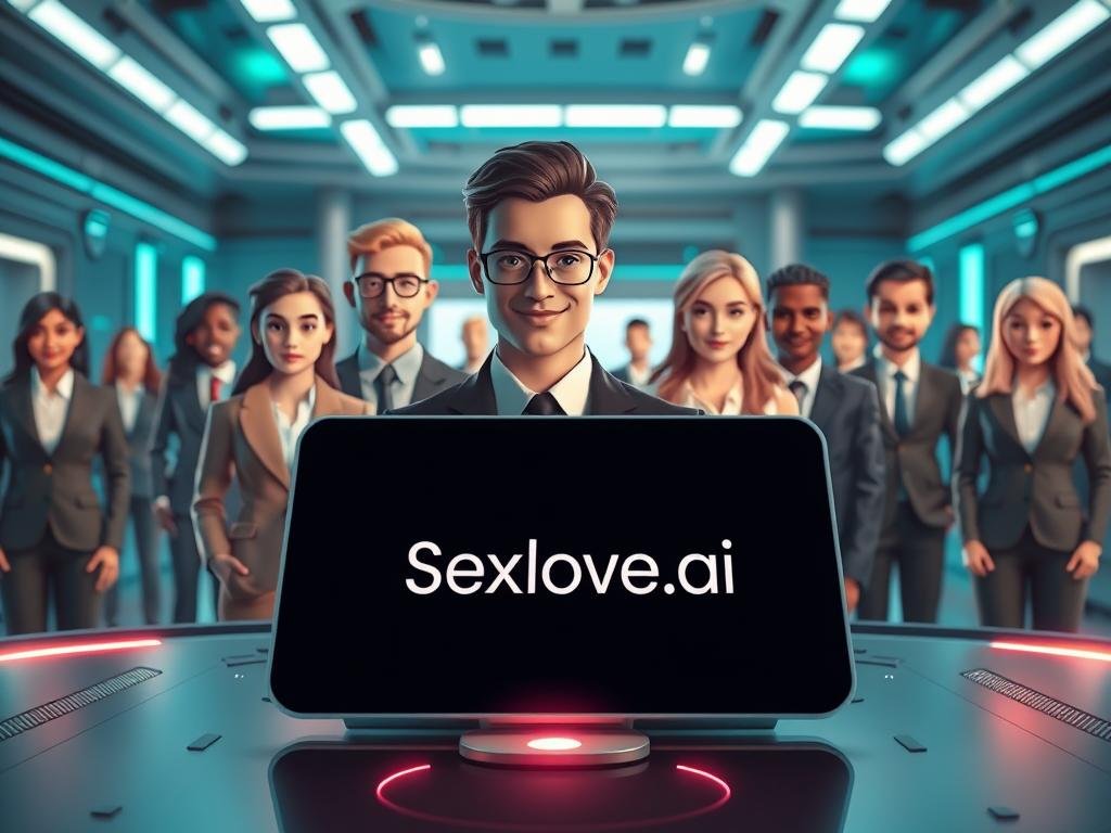 A futuristic digital workspace illustrating a character AI chat interface surrounded by intelligent virtual agents. In the foreground, a sleek, glowing screen displays an engaging dialogue with the brand name "Sexlove.ai" prominently featured. The middle ground features diverse virtual avatars representing different agents, each showcasing unique personality traits with expressive facial features, dressed in professional business attire. The background is a high-tech environment with soft blue and green ambient lighting, suggesting a smart, innovative atmosphere. Use a wide-angle lens effect to capture the entire scene, highlighting the contrast between the dynamic avatars and the sleek technology. The overall mood is vibrant and inviting, emphasizing the friendly interaction between users and AI systems. A futuristic digital workspace illustrating a character AI chat interface surrounded by intelligent virtual agents. In the foreground, a sleek, glowing screen displays an engaging dialogue with the brand name "Sexlove.ai" prominently featured. The middle ground features diverse virtual avatars representing different agents, each showcasing unique personality traits with expressive facial features, dressed in professional business attire. The background is a high-tech environment with soft blue and green ambient lighting, suggesting a smart, innovative atmosphere. Use a wide-angle lens effect to capture the entire scene, highlighting the contrast between the dynamic avatars and the sleek technology. The overall mood is vibrant and inviting, emphasizing the friendly interaction between users and AI systems.