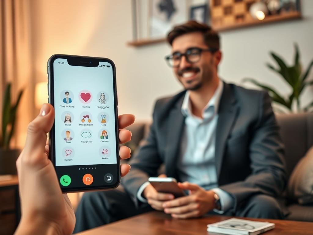 A sleek, modern interface of a virtual companionship app named "Sexlove.ai" is displayed on a smartphone in the foreground, showcasing vibrant icons and an engaging user interface with soft pastel colors. In the middle ground, a stylish individual is interacting with the app, dressed in professional business attire, displaying a look of joy and satisfaction. The background features a cozy, contemporary room with soft ambient lighting that creates a warm and inviting atmosphere, evoking a sense of comfort and connection. The scene is captured from an eye-level angle to emphasize the user experience, with a focus on the smartphone screen, highlighting the intuitive design of the application. Overall, the image conveys a mood of friendliness, innovation, and personal engagement in digital companionship. A sleek, modern interface of a virtual companionship app named "Sexlove.ai" is displayed on a smartphone in the foreground, showcasing vibrant icons and an engaging user interface with soft pastel colors. In the middle ground, a stylish individual is interacting with the app, dressed in professional business attire, displaying a look of joy and satisfaction. The background features a cozy, contemporary room with soft ambient lighting that creates a warm and inviting atmosphere, evoking a sense of comfort and connection. The scene is captured from an eye-level angle to emphasize the user experience, with a focus on the smartphone screen, highlighting the intuitive design of the application. Overall, the image conveys a mood of friendliness, innovation, and personal engagement in digital companionship.