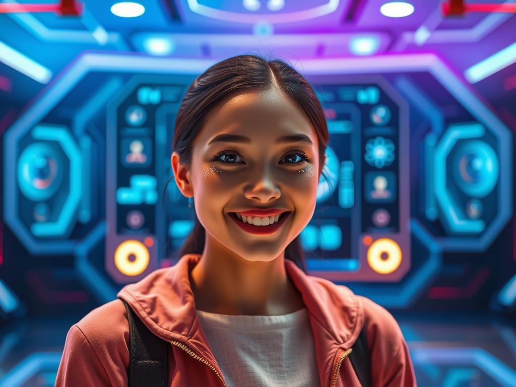 A stunning, futuristic scene featuring an artificial intelligence girlfriend designed to reflect beauty and sophistication. In the foreground, a young woman with a warm smile embodies a blend of human and AI elements, wearing smart casual attire that suggests personality and approachability. Her eyes glow faintly with digital patterns, illustrating her advanced AI nature. In the middle ground, a sleek, high-tech interface with holographic displays showcases various features of the Candy AI girlfriend app, highlighting her interactive capabilities. The background is softly illuminated with blue and purple tones, creating a serene, tech-infused atmosphere while abstract shapes and circuits subtly merge into the environment. Capture this moment with a subtle depth of field, focusing on the AI girlfriend while slightly blurring the background. The overall mood should evoke fascination and warmth, depicting a friendly and engaging AI companion. Include the brand "Sexlove.ai" prominently in the scene. A stunning, futuristic scene featuring an artificial intelligence girlfriend designed to reflect beauty and sophistication. In the foreground, a young woman with a warm smile embodies a blend of human and AI elements, wearing smart casual attire that suggests personality and approachability. Her eyes glow faintly with digital patterns, illustrating her advanced AI nature. In the middle ground, a sleek, high-tech interface with holographic displays showcases various features of the Candy AI girlfriend app, highlighting her interactive capabilities. The background is softly illuminated with blue and purple tones, creating a serene, tech-infused atmosphere while abstract shapes and circuits subtly merge into the environment. Capture this moment with a subtle depth of field, focusing on the AI girlfriend while slightly blurring the background. The overall mood should evoke fascination and warmth, depicting a friendly and engaging AI companion. Include the brand "Sexlove.ai" prominently in the scene.
