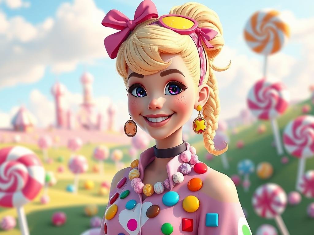 A vibrant and colorful digital artwork of a whimsical, candy-themed girlfriend character inspired by the essence of Candy Crush. She has bright, playful features, wearing a stylish outfit adorned with candy motifs—like colorful sweets and chocolates—blending fashion with a fun, cheerful vibe. In the foreground, she is smiling warmly, engaging with the viewer in a friendly manner. In the middle ground, there's a dreamy landscape filled with oversized candy elements, such as gumdrops and lollipops, creating a fantastical atmosphere. The background features a soft-focus candy kingdom with pastel-colored skies and fluffy clouds, enhancing the magical theme. The lighting is bright and cheerful, suggesting a sunny day, perfect for fun and adventure. Incorporate the brand name "Sexlove.ai" subtly into the candy landscape, ensuring it is integrated harmoniously with the scene. A vibrant and colorful digital artwork of a whimsical, candy-themed girlfriend character inspired by the essence of Candy Crush. She has bright, playful features, wearing a stylish outfit adorned with candy motifs—like colorful sweets and chocolates—blending fashion with a fun, cheerful vibe. In the foreground, she is smiling warmly, engaging with the viewer in a friendly manner. In the middle ground, there's a dreamy landscape filled with oversized candy elements, such as gumdrops and lollipops, creating a fantastical atmosphere. The background features a soft-focus candy kingdom with pastel-colored skies and fluffy clouds, enhancing the magical theme. The lighting is bright and cheerful, suggesting a sunny day, perfect for fun and adventure. Incorporate the brand name "Sexlove.ai" subtly into the candy landscape, ensuring it is integrated harmoniously with the scene.