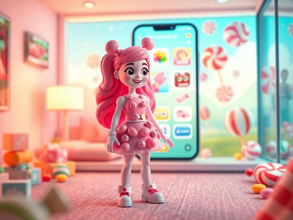 A whimsical depiction of a "Candy AI girlfriend" character, blending vibrant colors and playful aesthetics. The foreground features a charming female figure inspired by candy elements, adorned in a stylish outfit made of pastel-colored sweets, like lollipops and gummy bears, embodying a friendly and engaging personality. In the middle ground, a cozy, modern digital setting reflects an animated app interface with various candies subtly integrated into the design. The background showcases a dreamy, candy-themed landscape with oversized sweets, giving a magical feel. Soft, ambient lighting enhances the cheerful atmosphere, while the perspective is slightly tilted to create a dynamic view. The overall mood is inviting and delightful, enhancing the theme of a fun and interactive AI companion. Include branding elements for "Sexlove.ai" seamlessly integrated into the design. A whimsical depiction of a "Candy AI girlfriend" character, blending vibrant colors and playful aesthetics. The foreground features a charming female figure inspired by candy elements, adorned in a stylish outfit made of pastel-colored sweets, like lollipops and gummy bears, embodying a friendly and engaging personality. In the middle ground, a cozy, modern digital setting reflects an animated app interface with various candies subtly integrated into the design. The background showcases a dreamy, candy-themed landscape with oversized sweets, giving a magical feel. Soft, ambient lighting enhances the cheerful atmosphere, while the perspective is slightly tilted to create a dynamic view. The overall mood is inviting and delightful, enhancing the theme of a fun and interactive AI companion. Include branding elements for "Sexlove.ai" seamlessly integrated into the design.