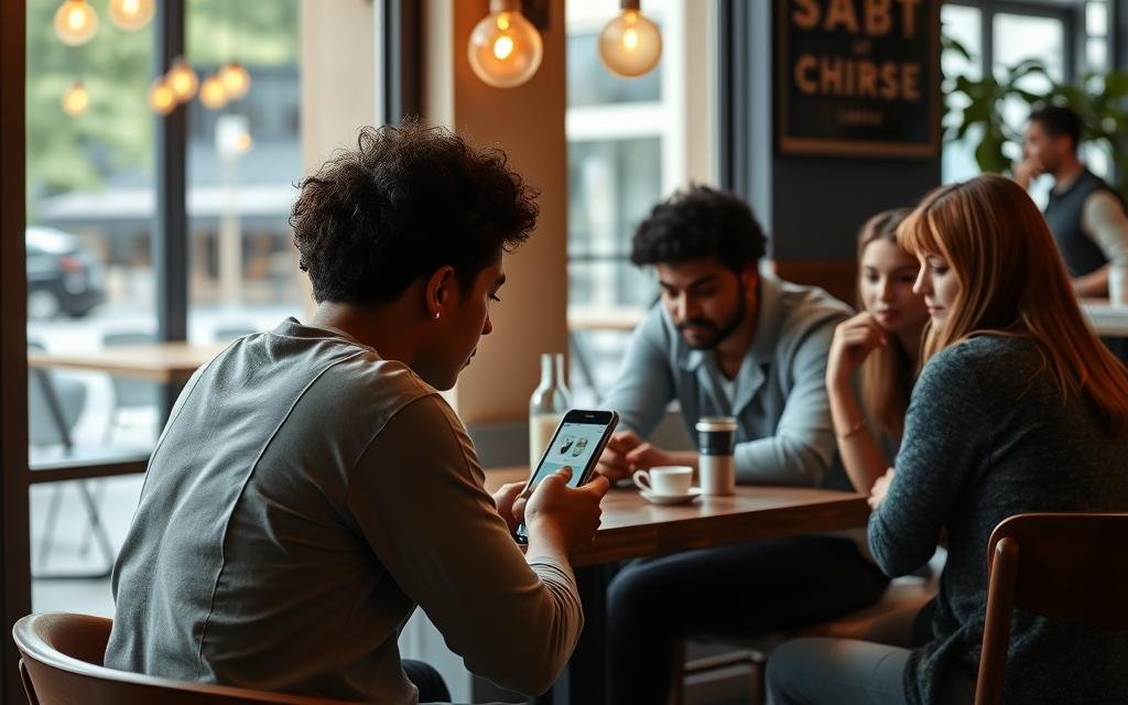 person switching between online and offline life person switching between online and offline life